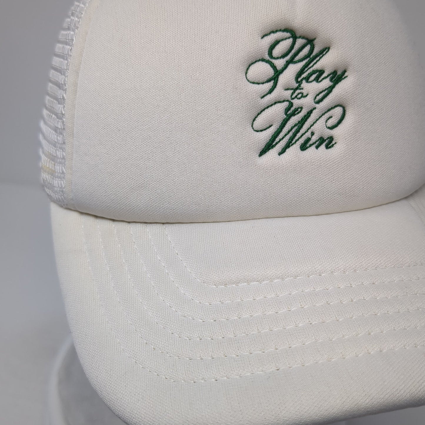 Play To Win Snapback Mesh Back Trucker Hat White One Size Adjustable