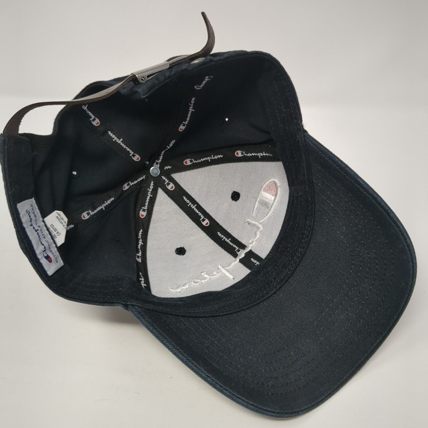 Champion Slideback Hat Black One Size Adjustable Embroidered 6 Panel Cotton