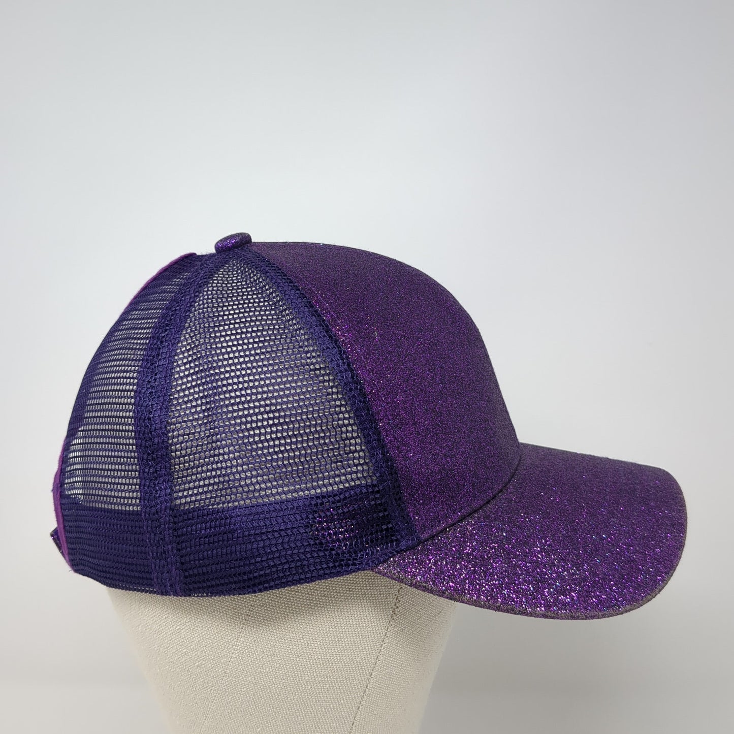 C.C Exclusives Strapback Trucker Hat Purple One Size Mesh Back Ponytail