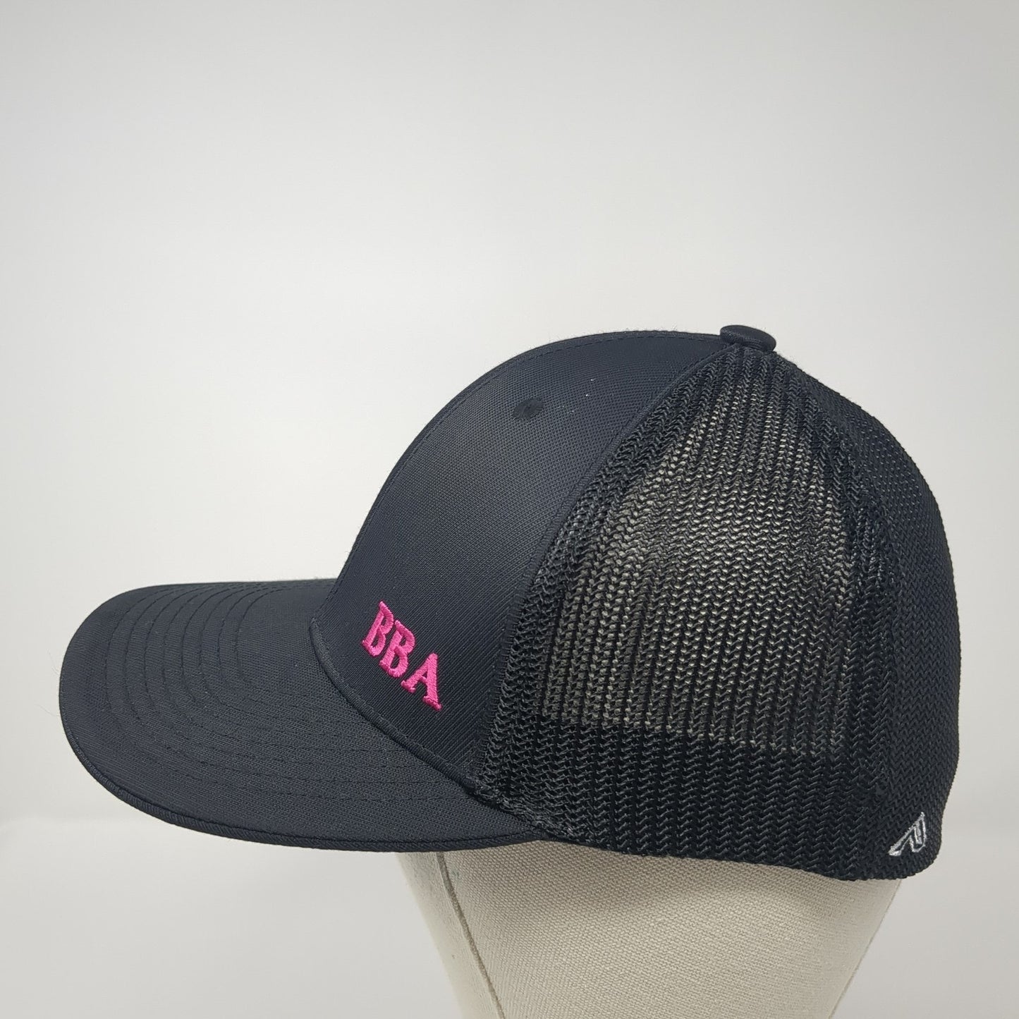 BBA 80 Fitted Trucker Hat Black 7 3/8 Embroidered Mesh Back Pacific Headwear