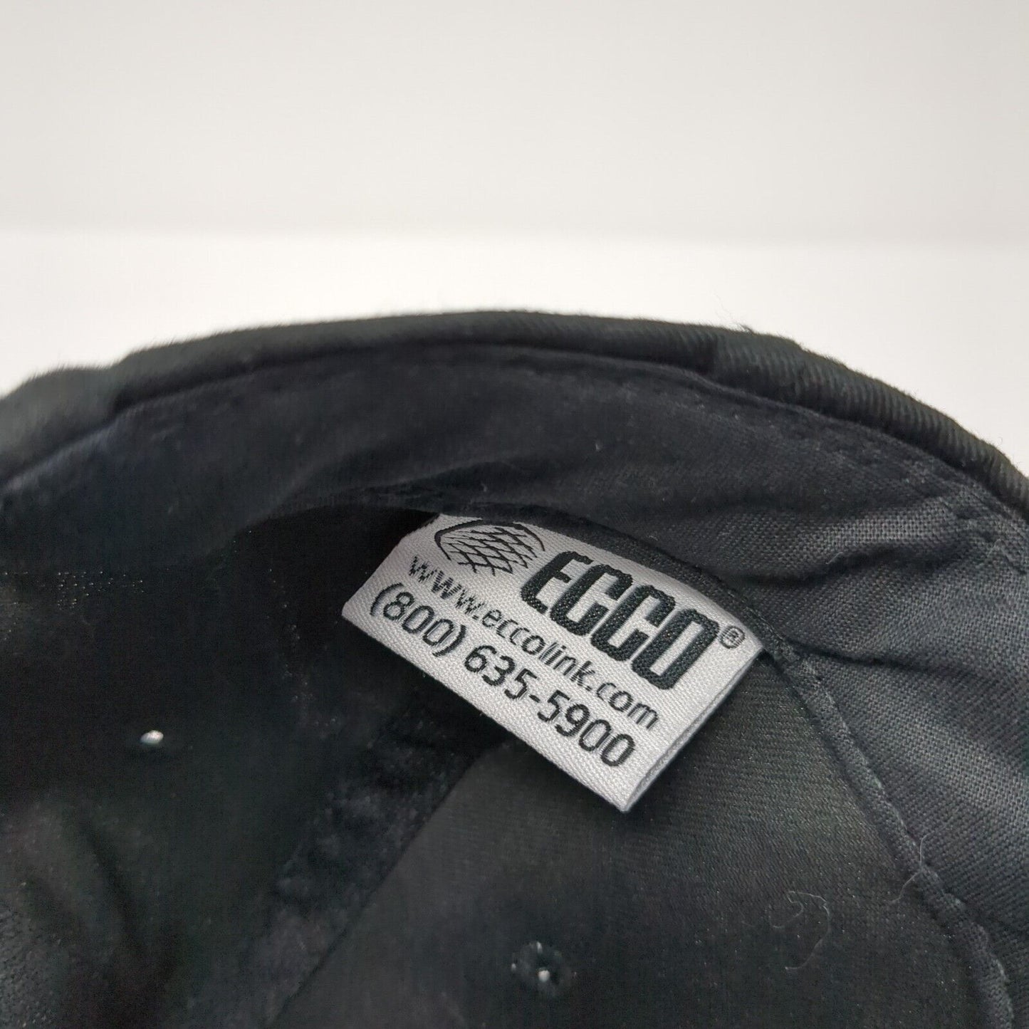 ECCO Strapback Hat Black One Size Adjustable Embroidered Vented Holes 6 Panel