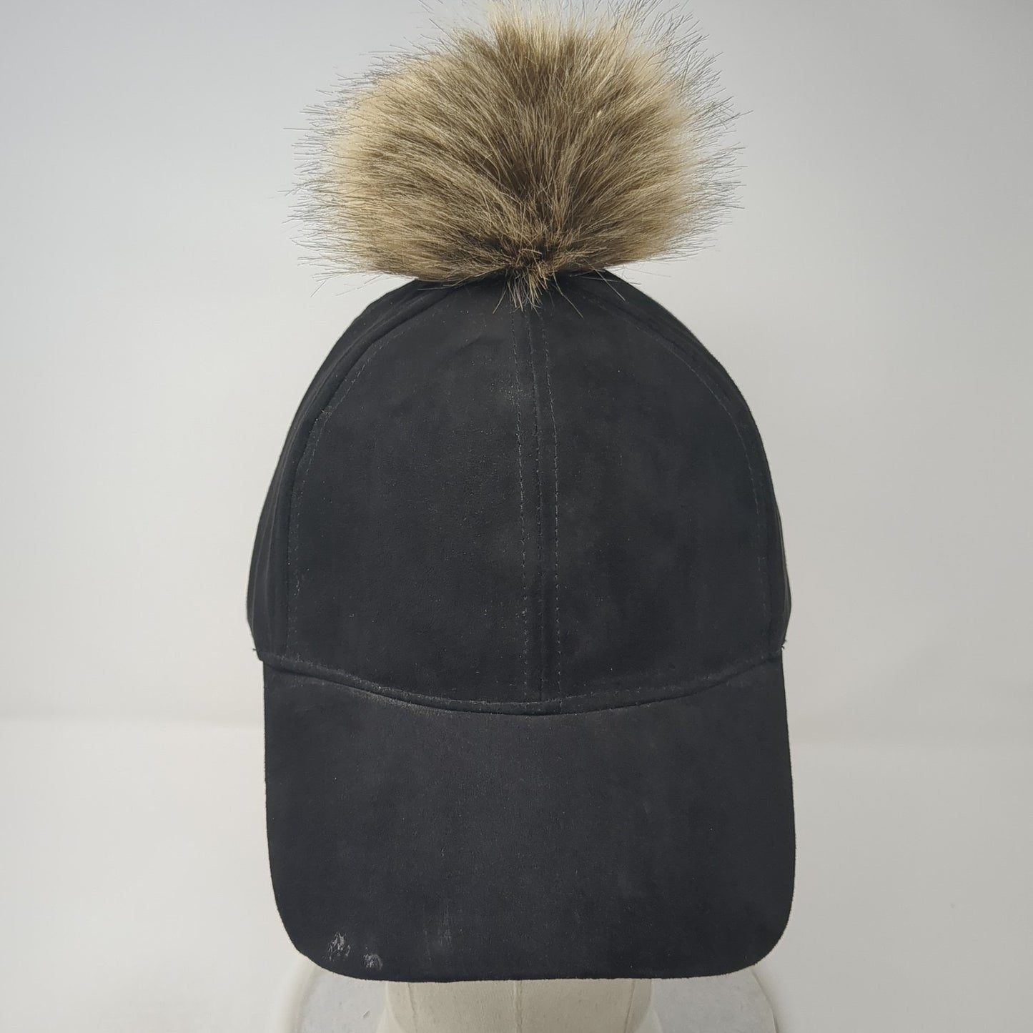 Unbranded Faux Fur Pom Pom Strapback Hat Black One Size Adjustable
