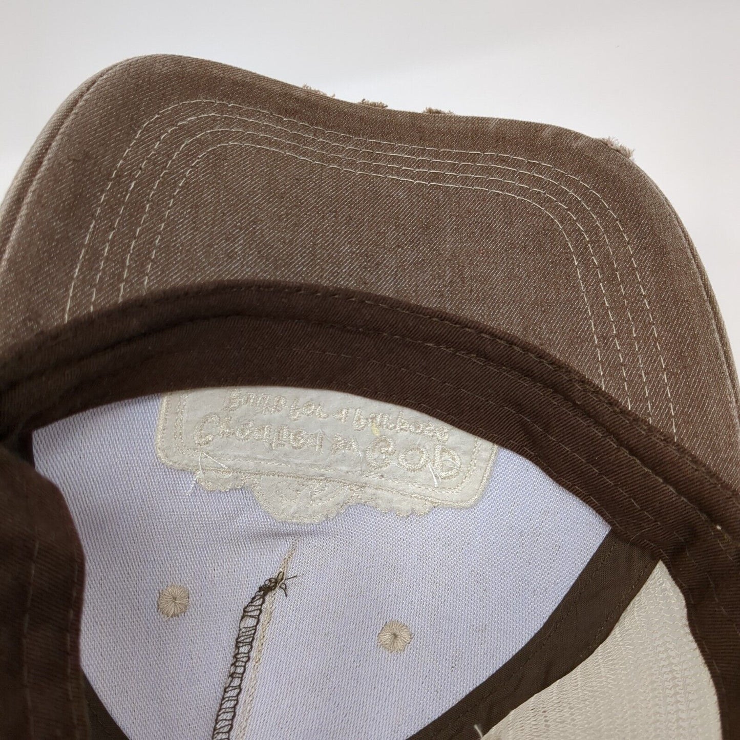 Created by God Built For A Purpose Strapback Hat Brown OS Adjustable Distressed
