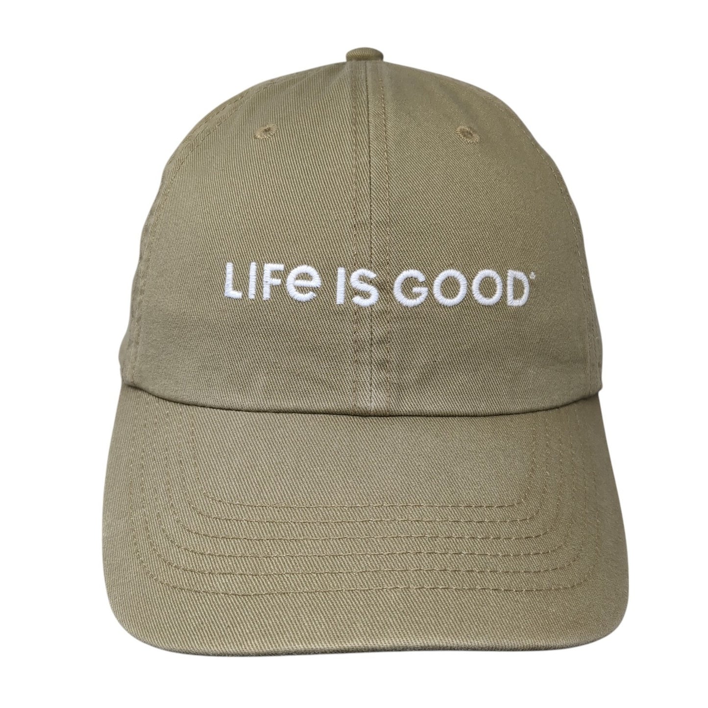 Life Is Good Slideback Baseball Cap Brown OS Adjustable Embroidered 6 Panel