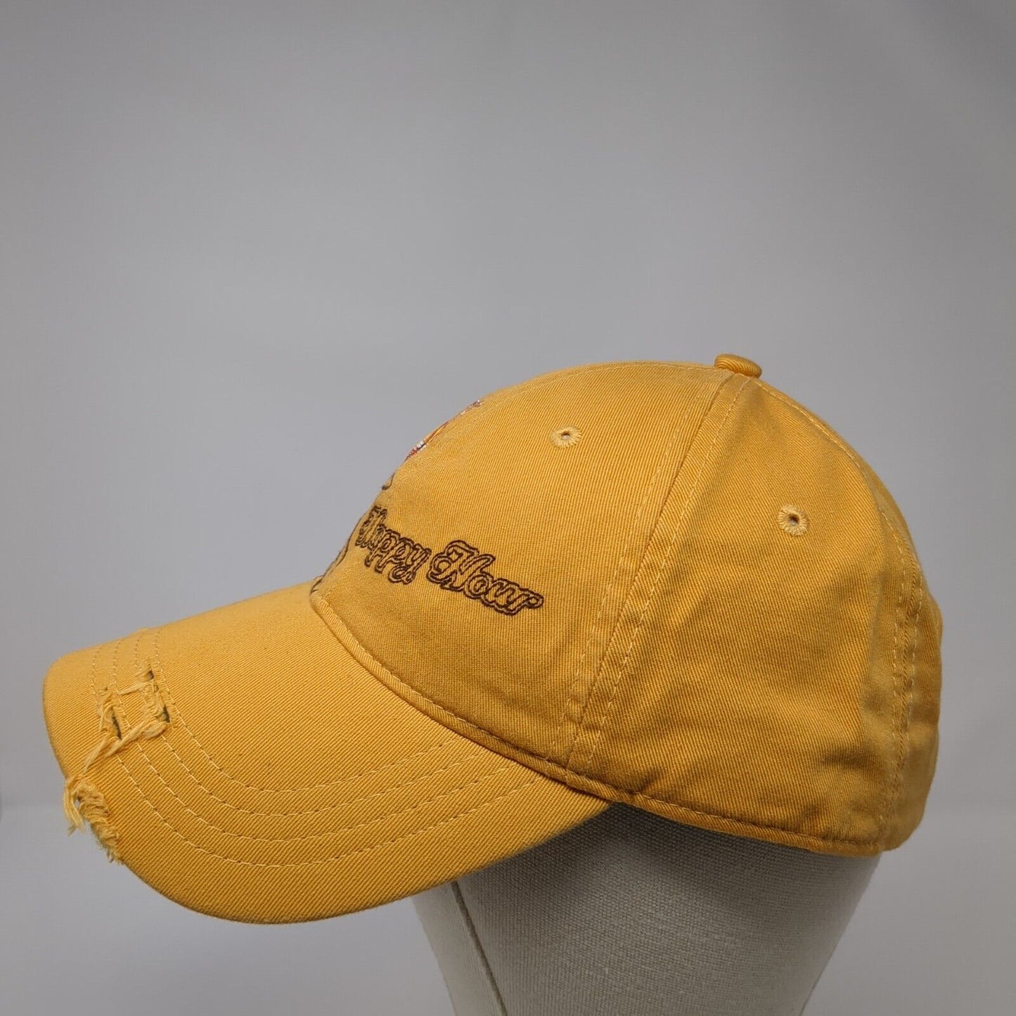 Happy Hour Bud Light Slideback Hat Yellow One Size Adjustable Distressed