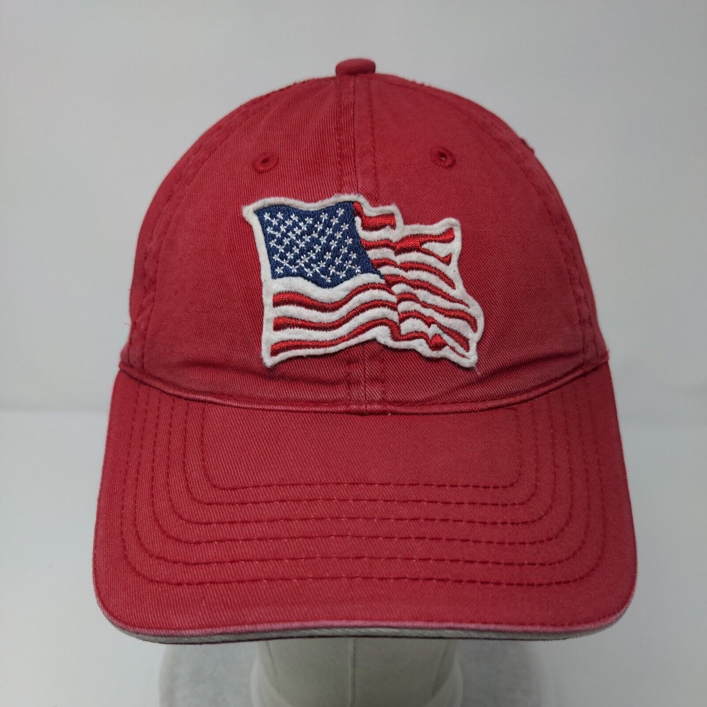 American Flag Strapback Hat Red OSFA Adjustable Embroidered Hybrid