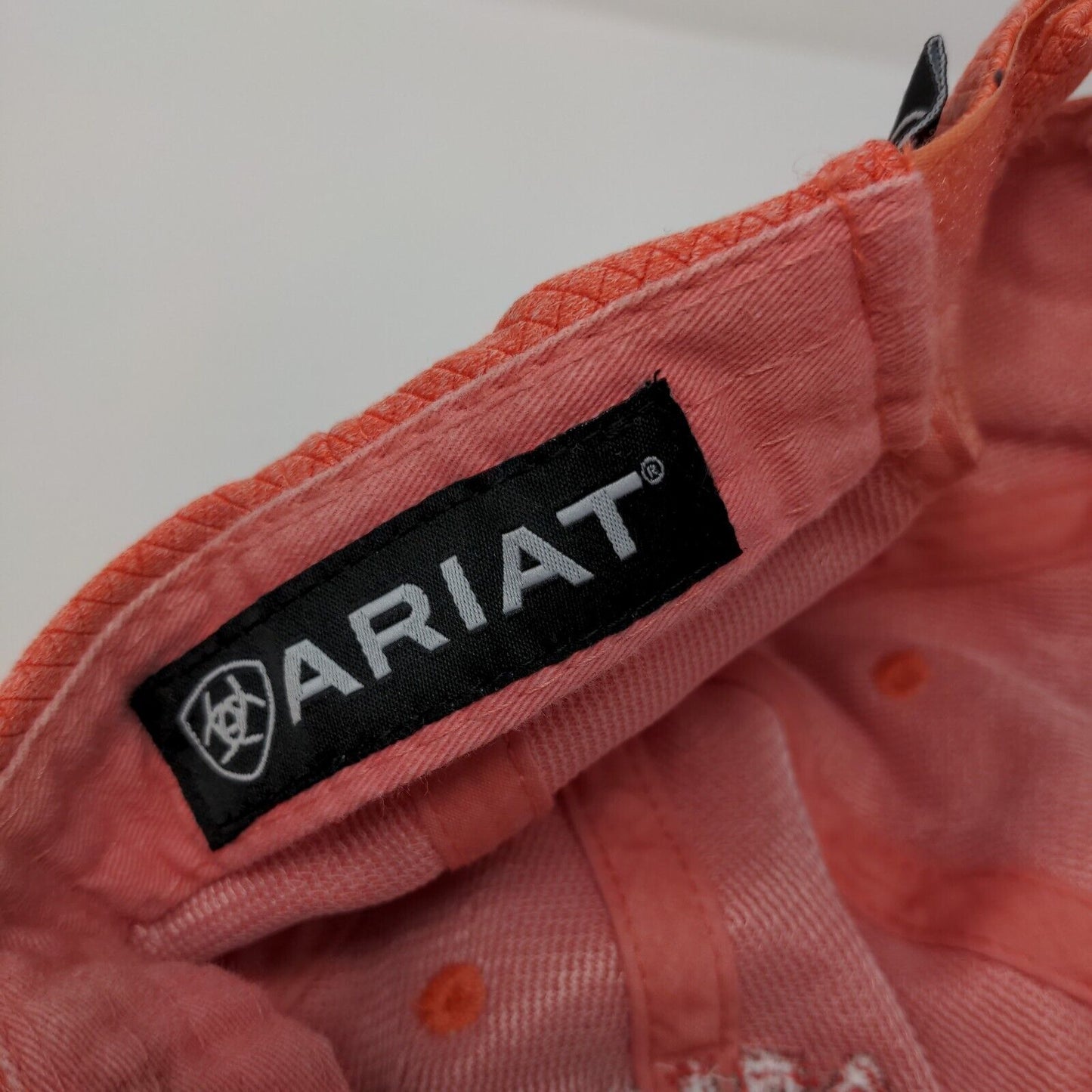 Ariat Strapback Hat Orange OSFM Adjustable Embroidered Logo Vented Holes 6 Panel