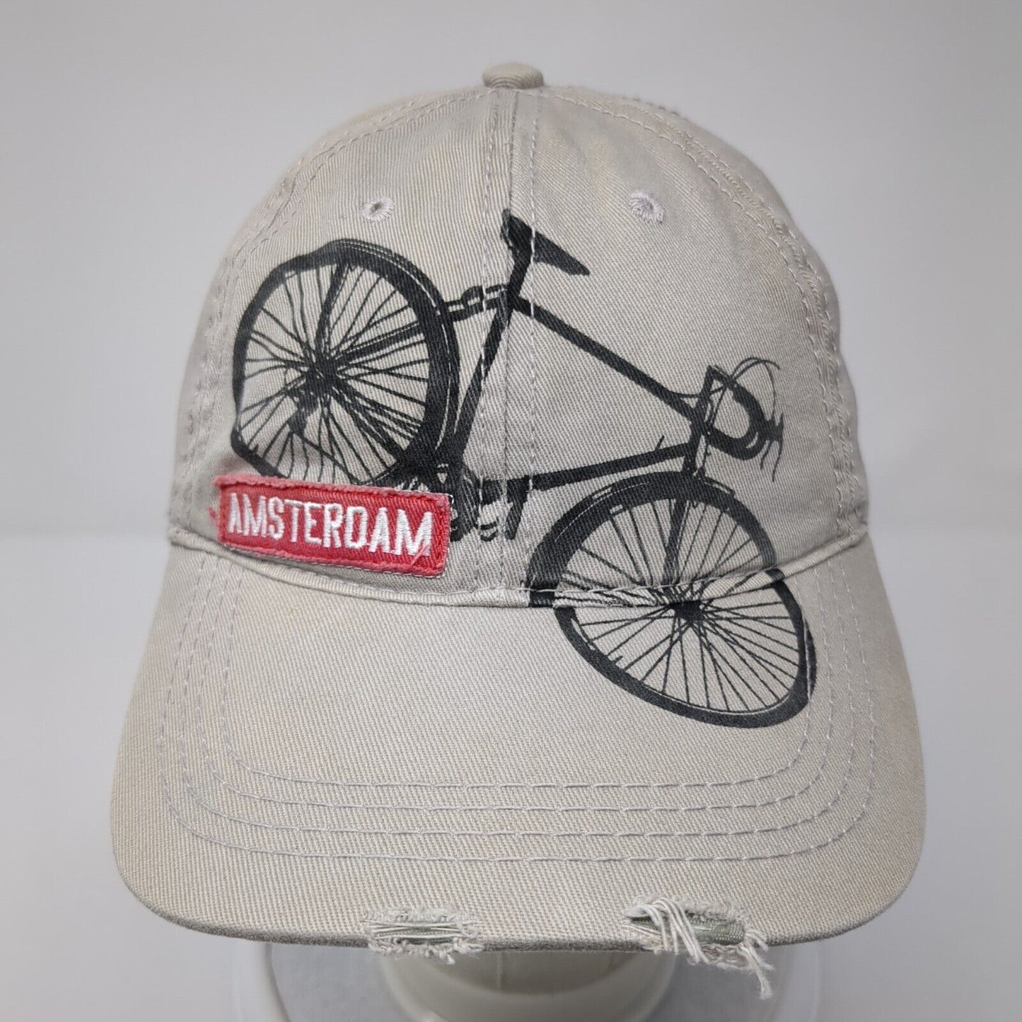Amsterdam Slideback Hat Tan One Size Adjustable Embroidered Distressed Fox Head
