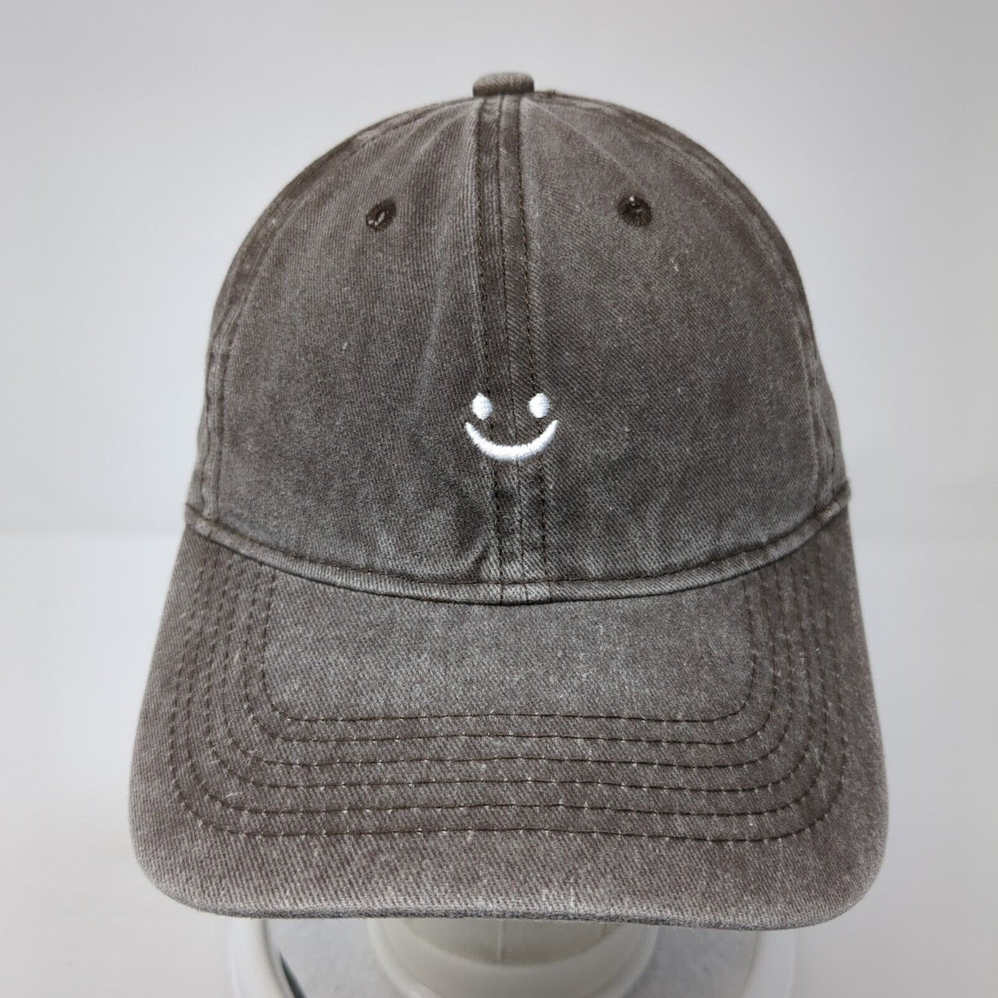 Smiley Face Slideback Hat Brown One Size Adjustable Solid 6 Panel