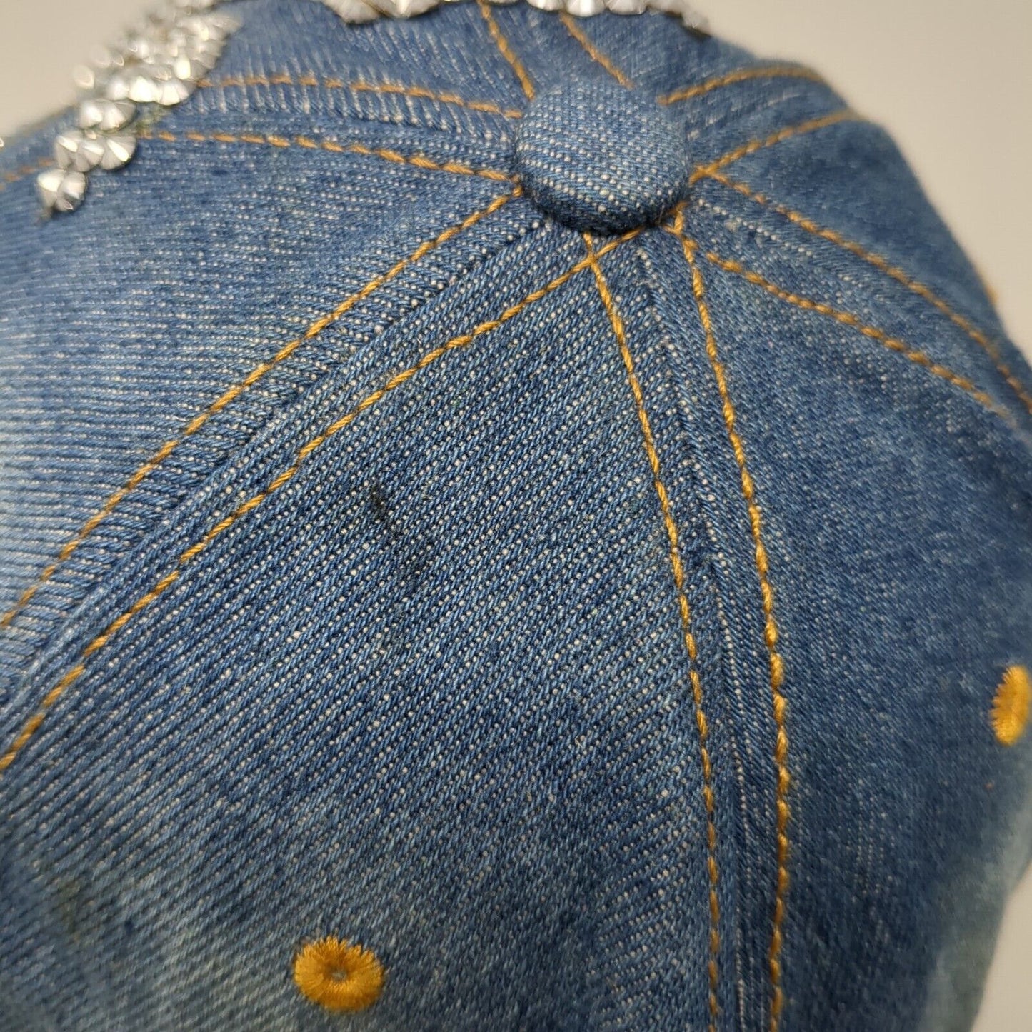 Rhinestone Bling Slideback Hat Blue One Size Adjustable Denim Studded