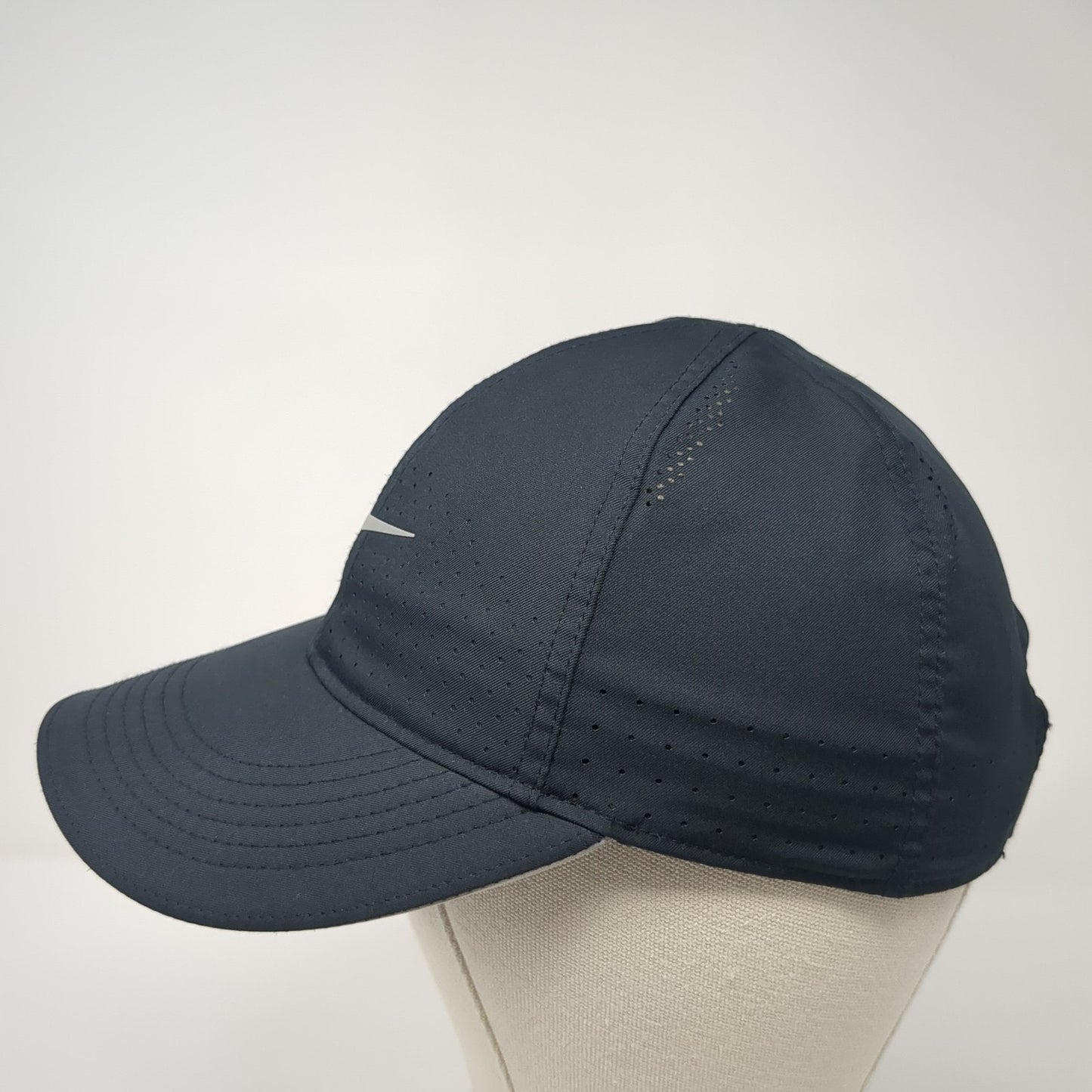 Nike Swoosh Strapback Hat Black One Size Adjustable Laser Cut Dri-Fit