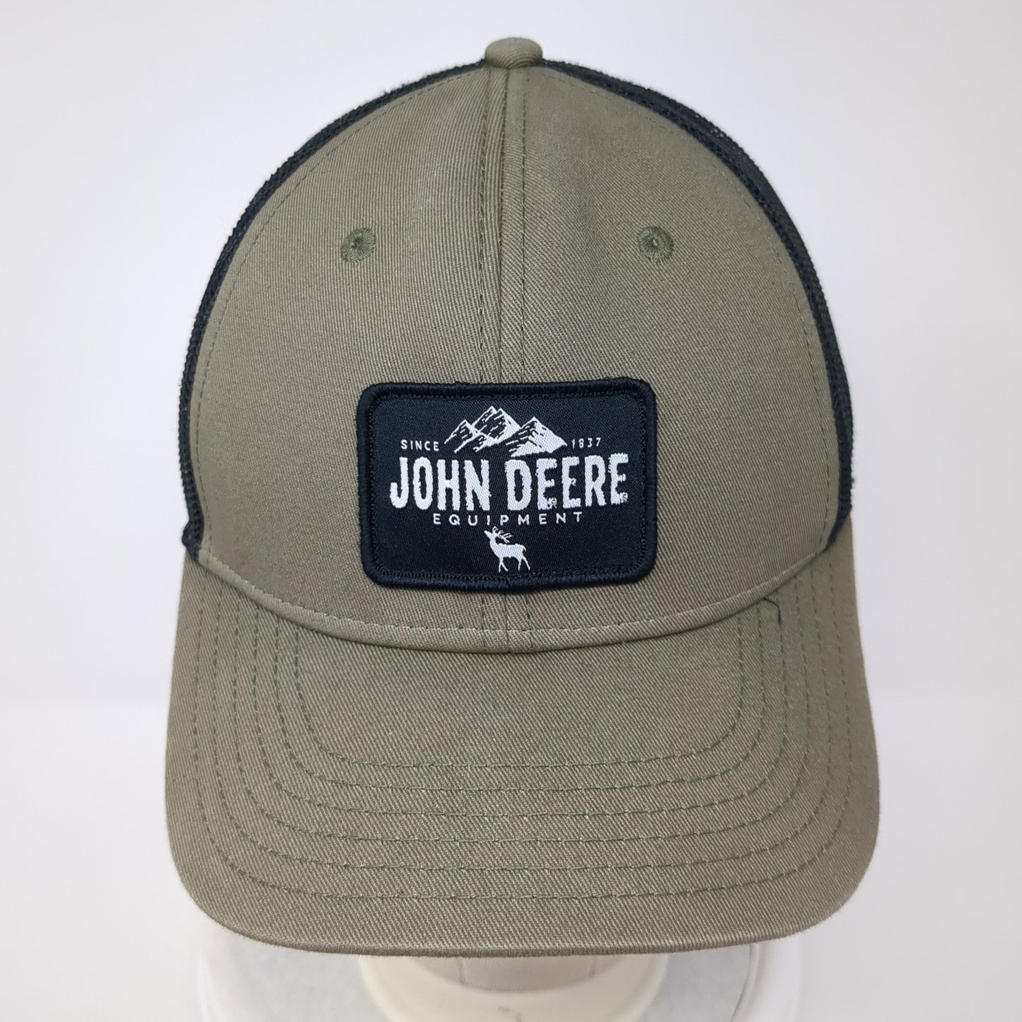 John Deere Equipment Patch Snapback Trucker Hat Brown One Size Mesh Back