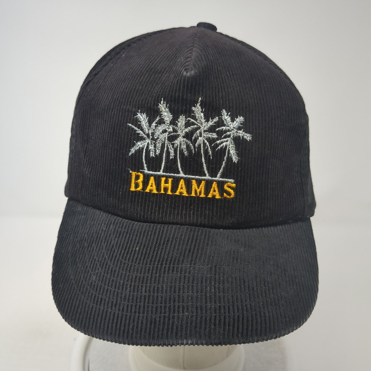 Bahamas Snapback Hat Black One Size Corduroy Embroidered Palm Trees
