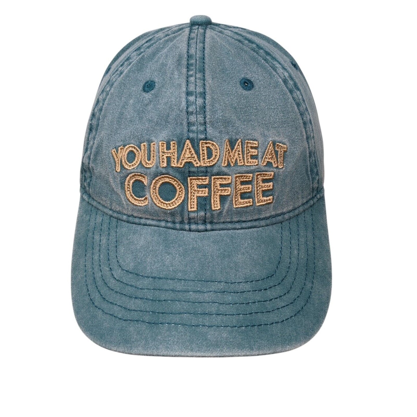 You Had Me At Coffee Slideback Hat Green One Size Leather Strap 6 Panel