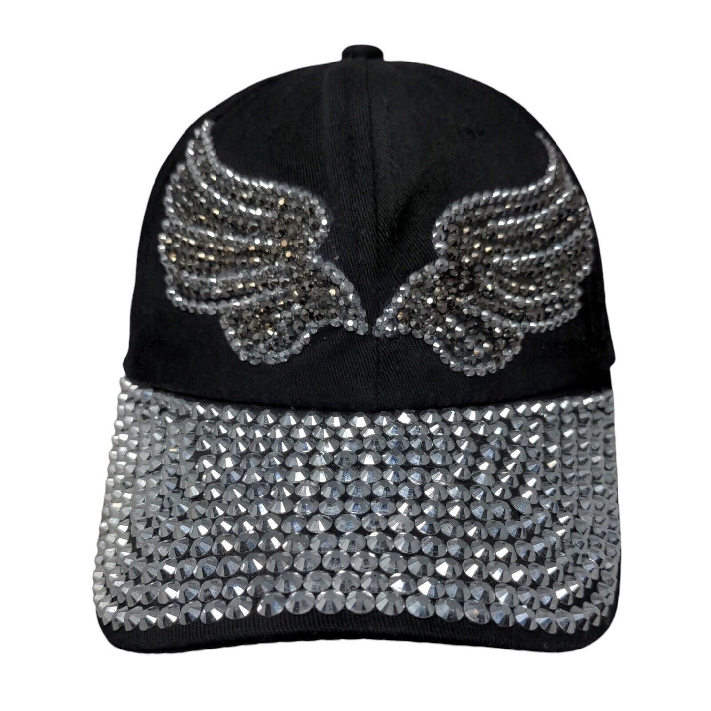 Angel Wings Slideback Hat Black One Size Adjustable Bling Rhinestone 6 Panel