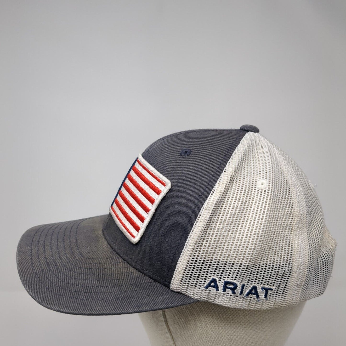 Ariat Flag Patch Snapback Trucker Hat Blue One Size Adjustable Mesh Back 6 Panel