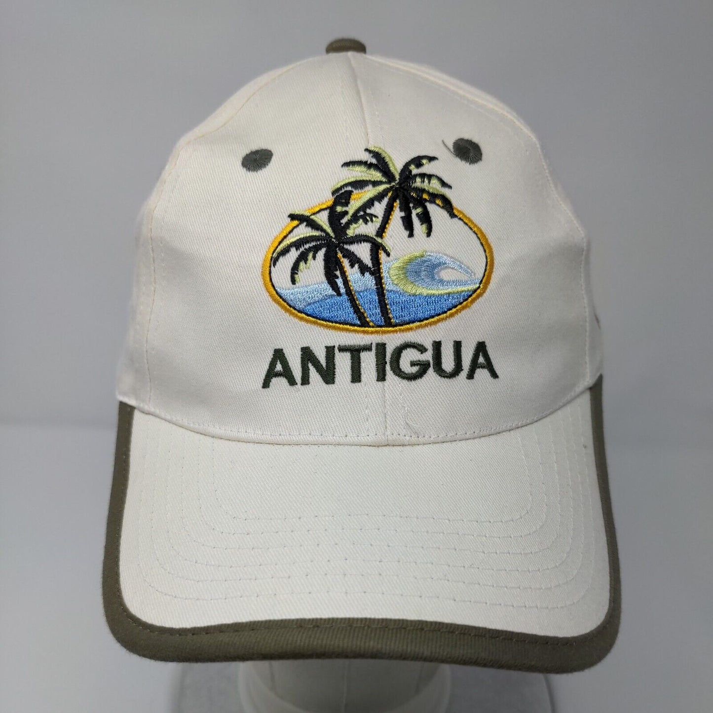 Antigua Palm Trees Strapback Hat Cream OSFA Adjustable Embroidered