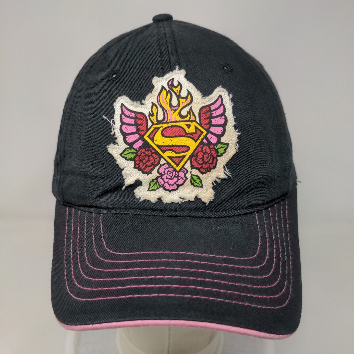 Supergirl Patch Strapback Hat Black Youth Adjustable Vent Holes
