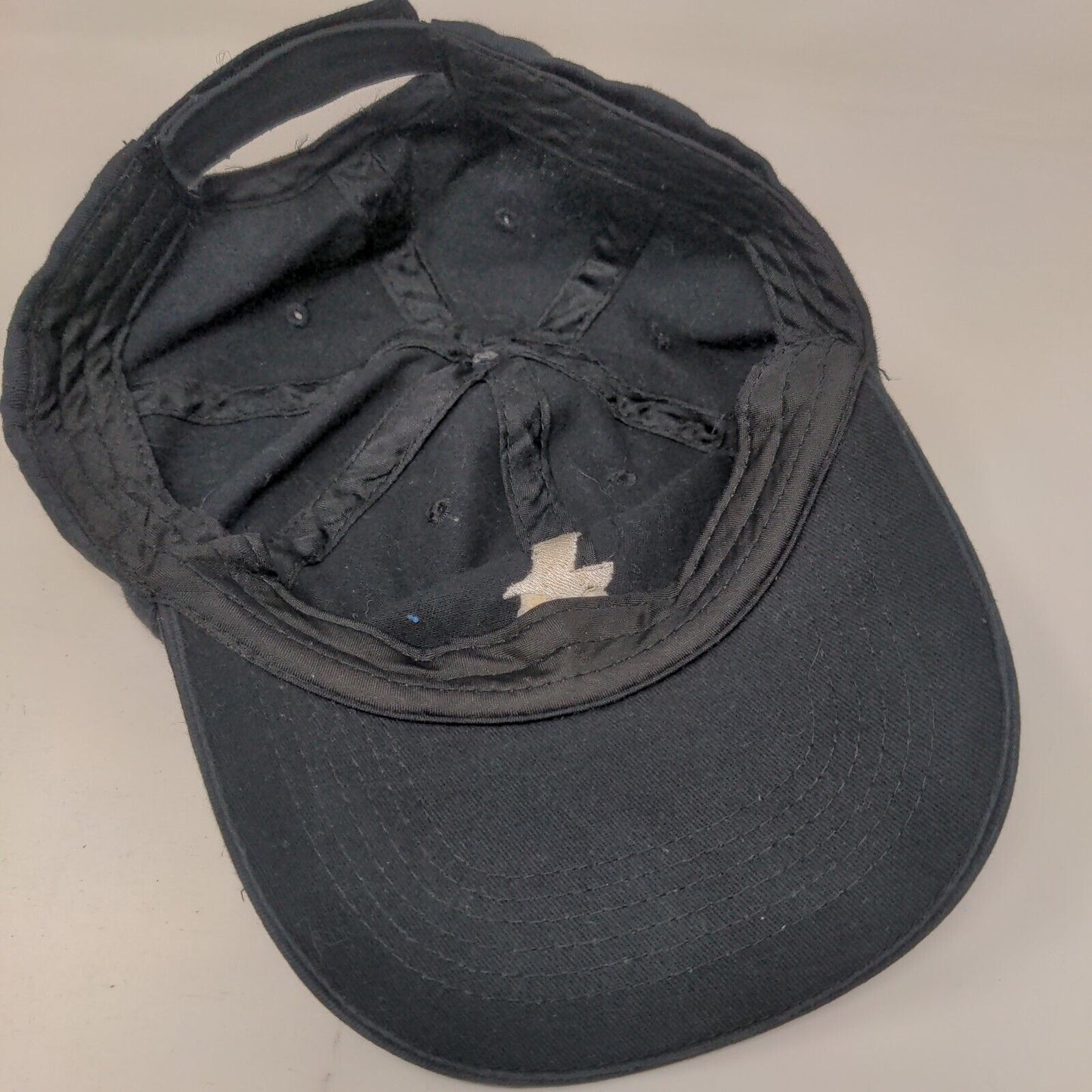 HCC Strapback Hat Black One Size Adjustable Embroidered Vented Holes 6 Panel