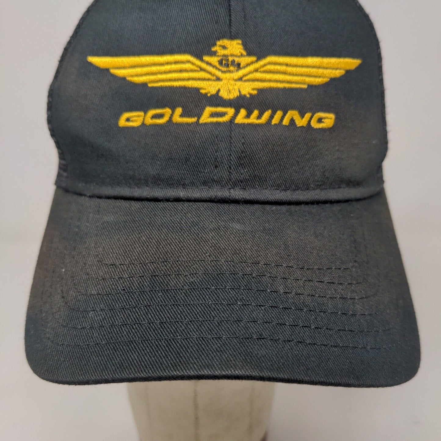 Otto Men's Snapback Mesh Back Hat Black OSFM Embroidered Gold Wing Motorcycles