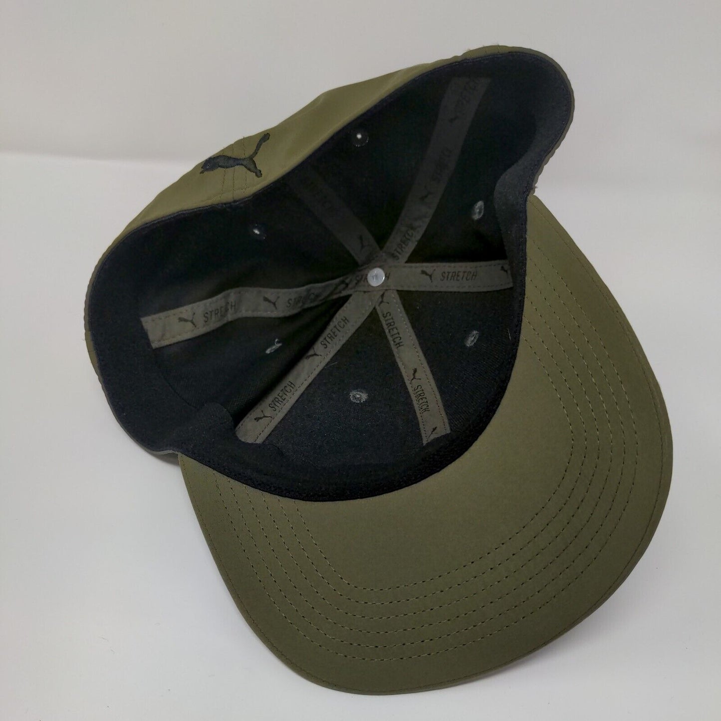 PUMA Stretch Fitted Hat Green OS Lightweight Embroidered Vented Holes 6 Panel
