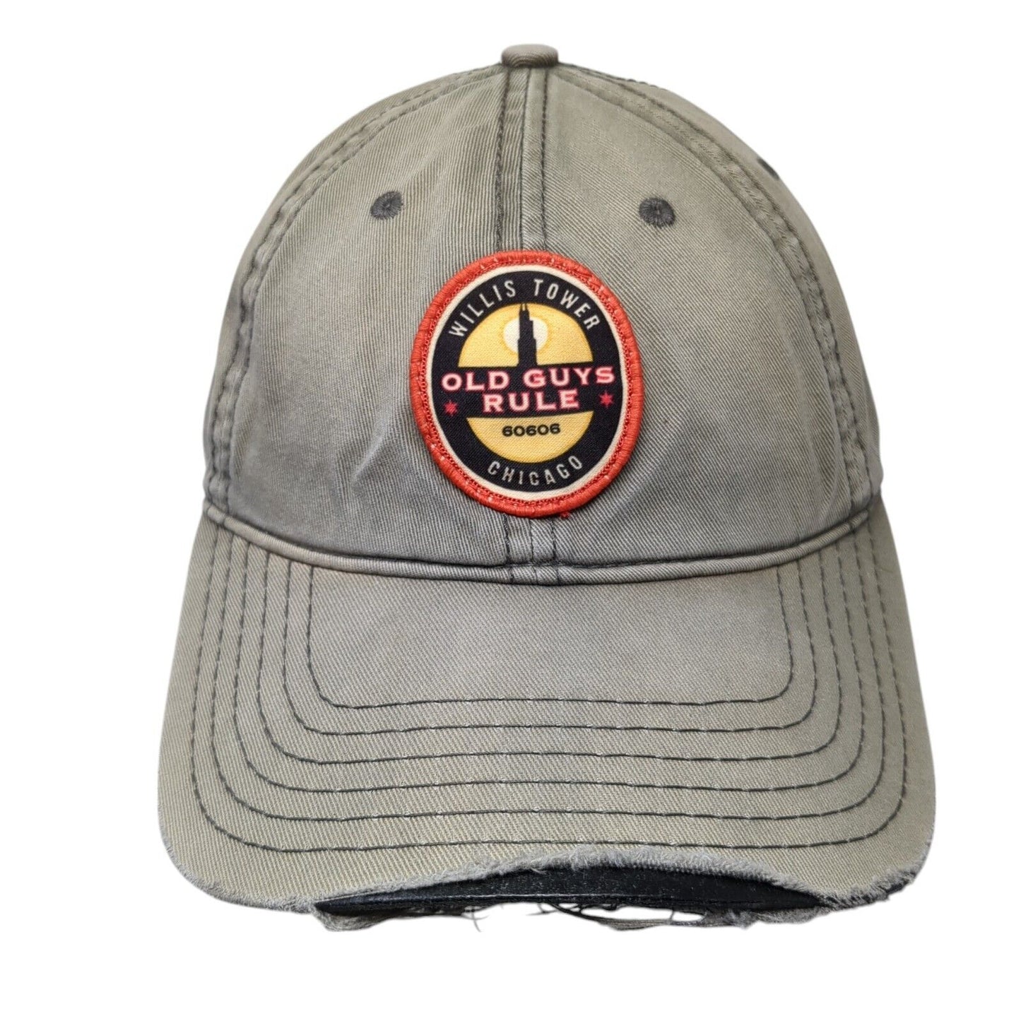 Willis Tower Chicago Old Guys Rule Slideback Hat Tan OS Adjustable Distressed
