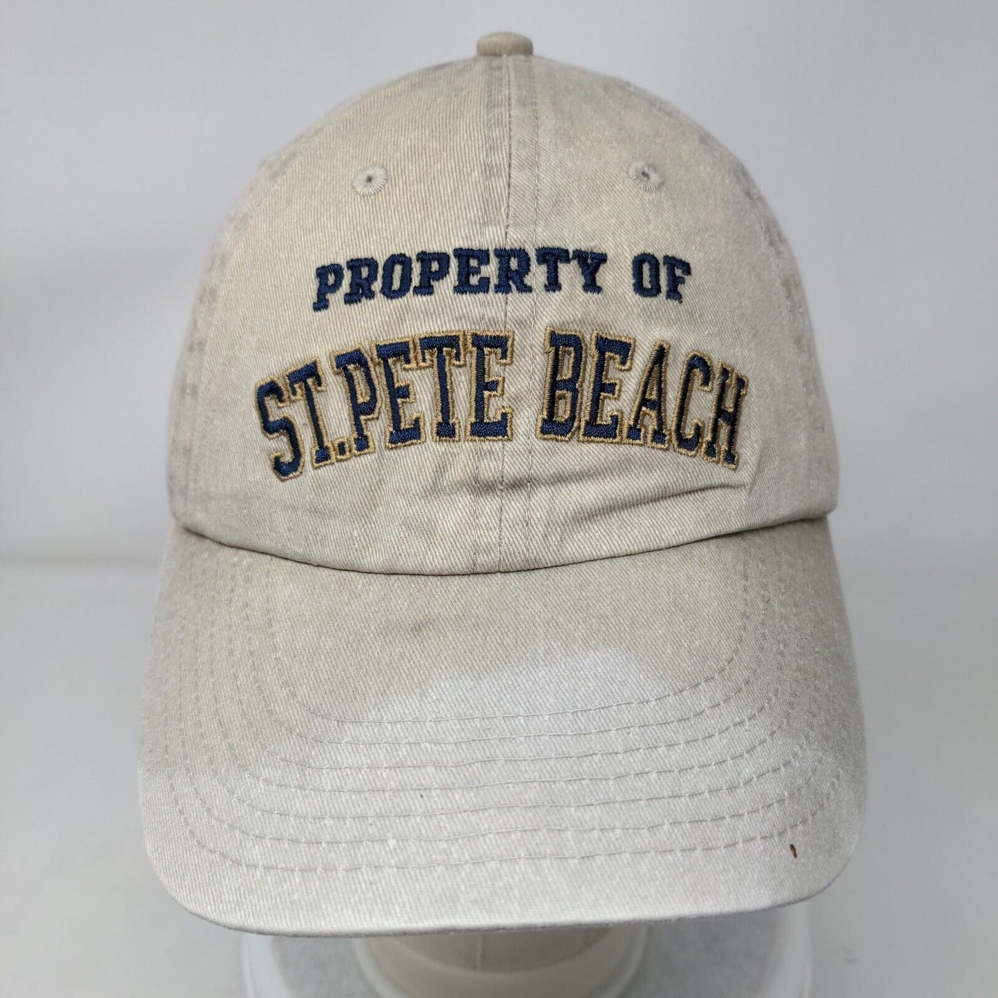 Property Of St. Pete Beach Strapback Hat Tan One Size Embroidered 6 Panel