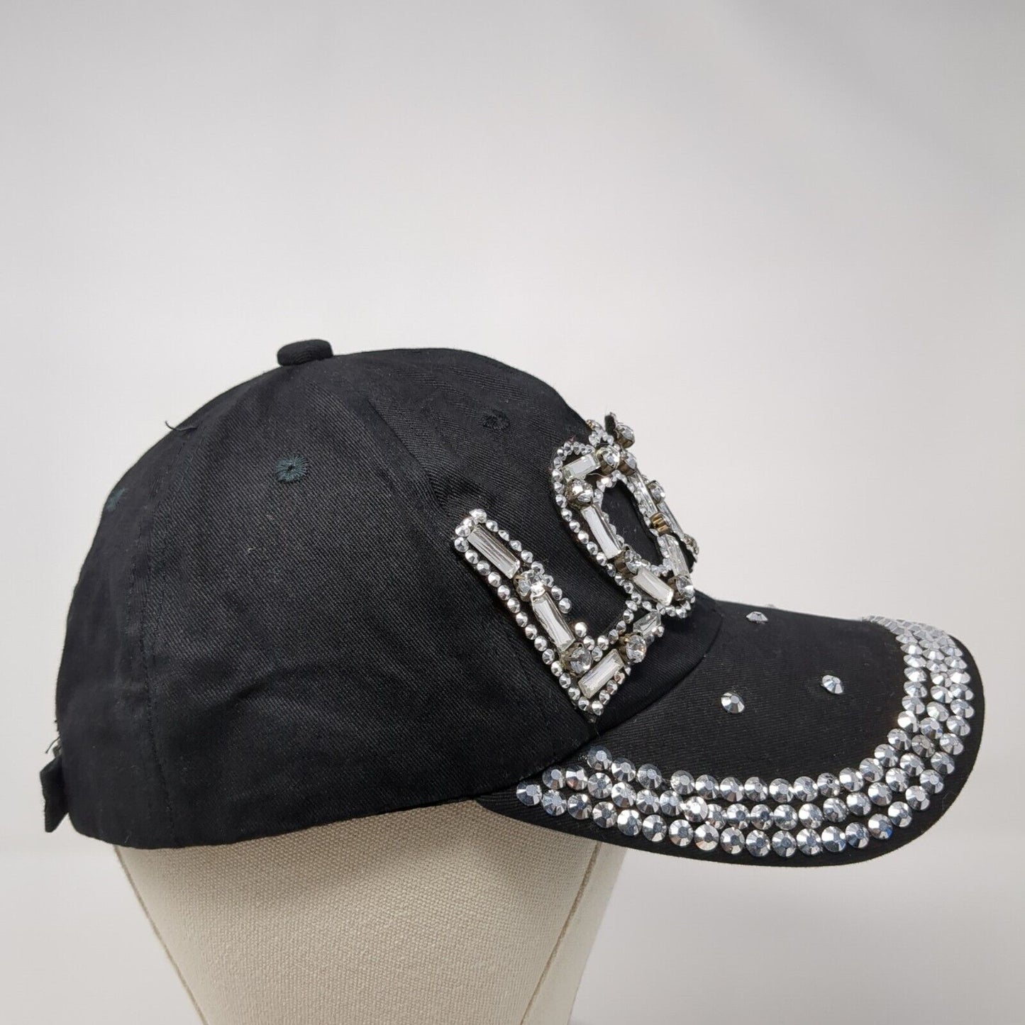 Love Slideback Hat Black One Size Adjustable Bling Embellished 6 Panel