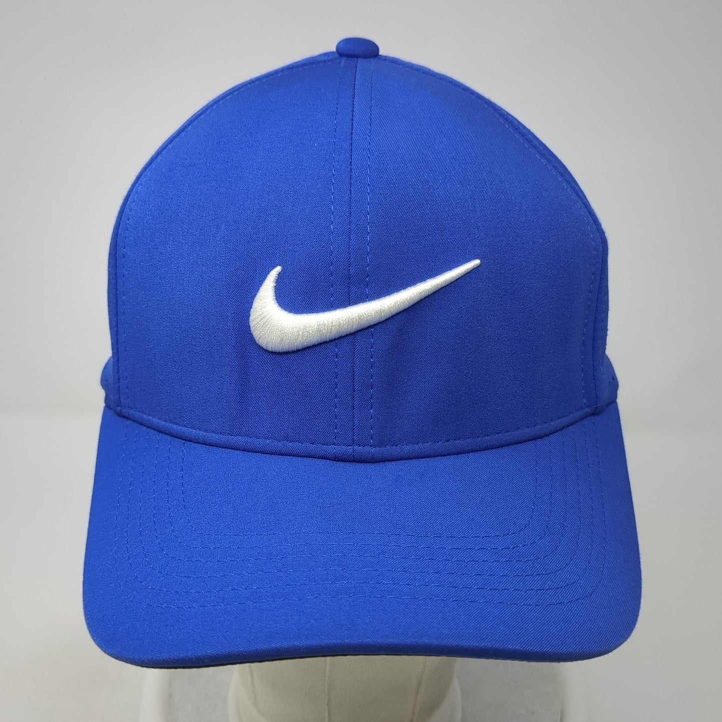 Nike Golf Fitted Hat Blue Large Embroidered Swoosh Laser Cut 6 Panel