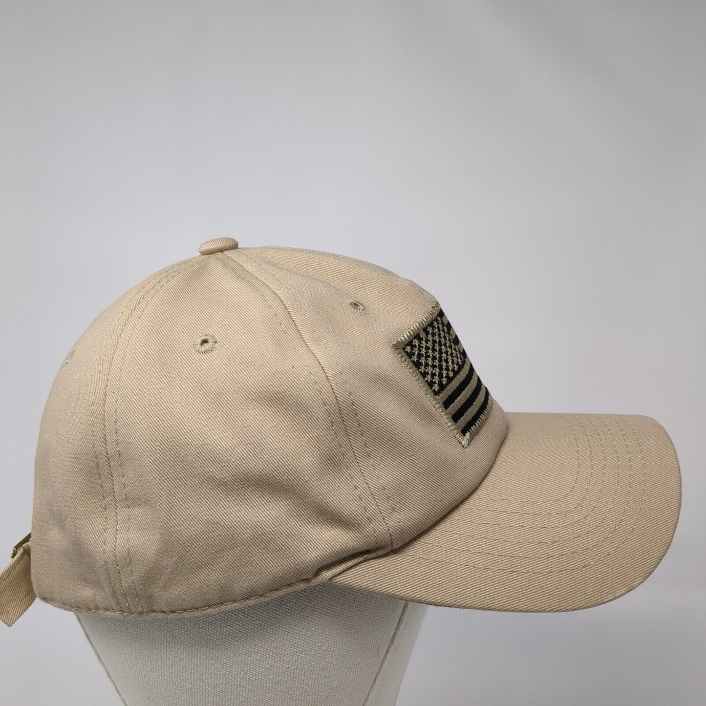 American Flag Slideback Hat Tan One Size Adjustable Embroidered Patriotic IIN