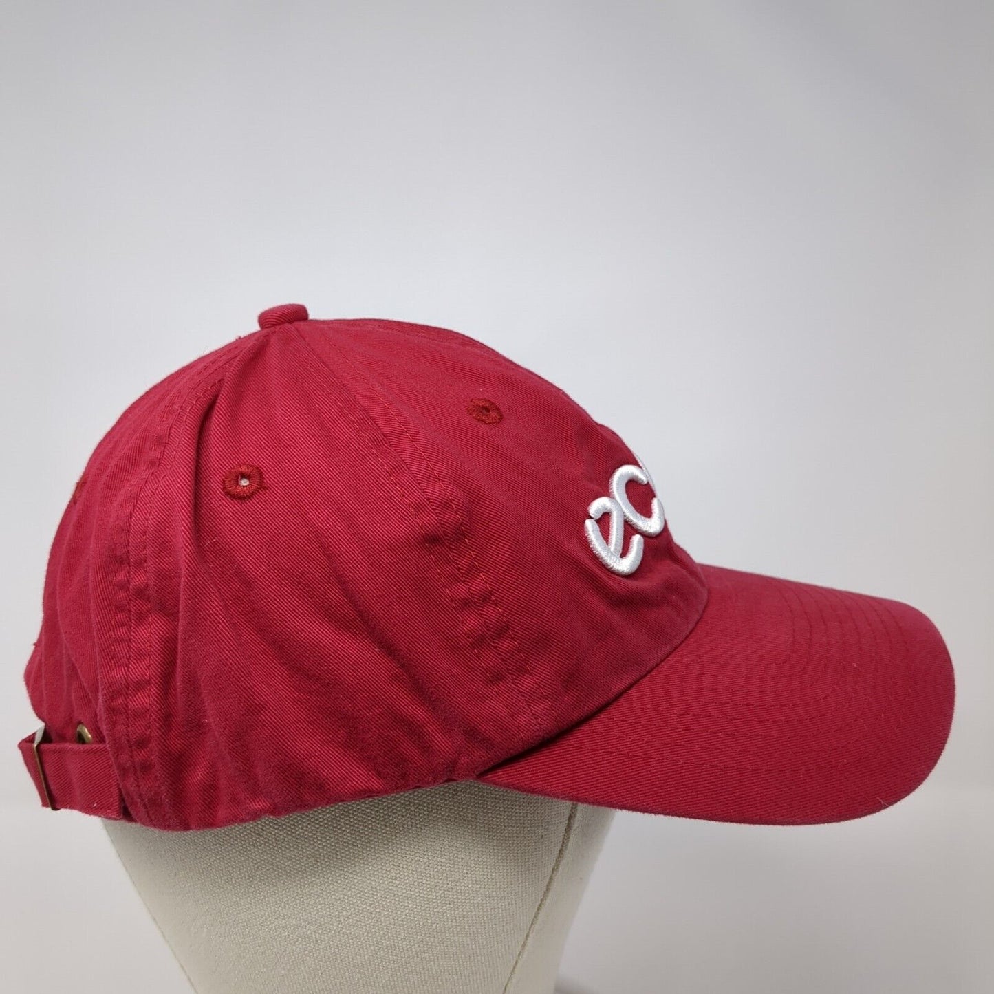 ECCO Slideback Hat Red One Size Adjustable Embroidered Vented Holes 6 Panel