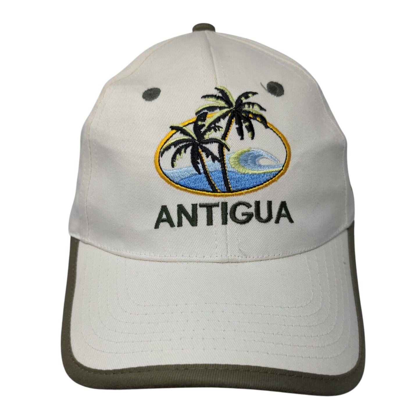 Antigua Palm Trees Strapback Hat Cream OSFA Adjustable Embroidered