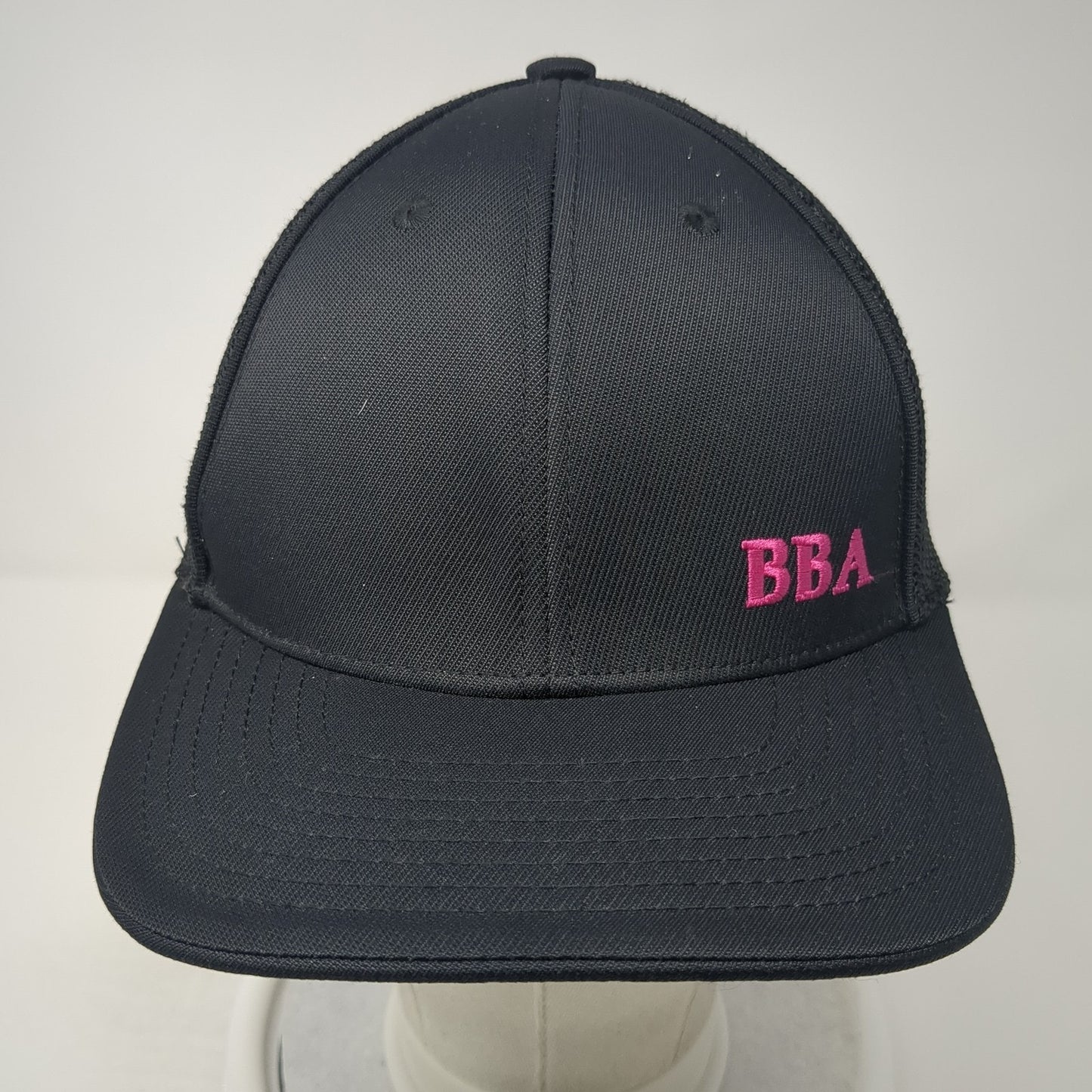 BBA 80 Fitted Trucker Hat Black 7 3/8 Embroidered Mesh Back Pacific Headwear