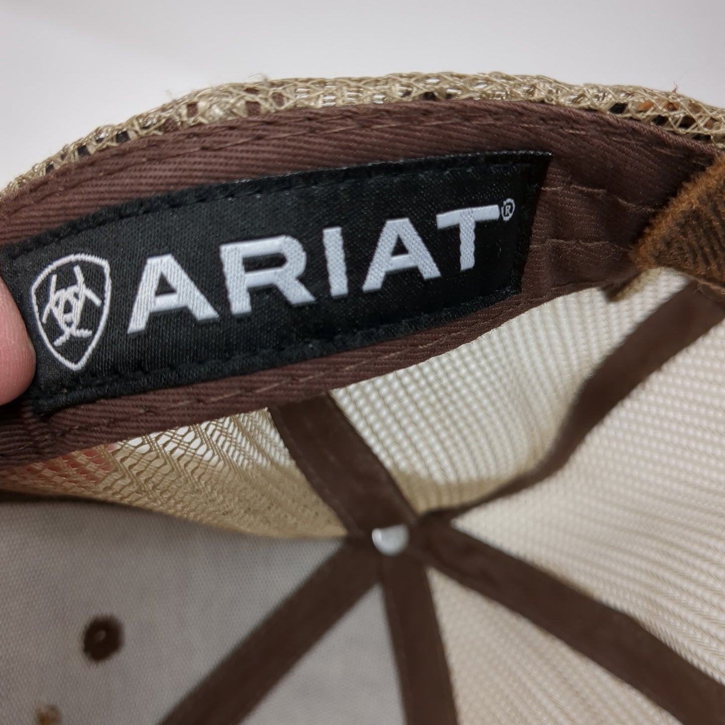 Ariat Strapback Mesh Back Trucker Hat Brown One Size Embroidered Logo