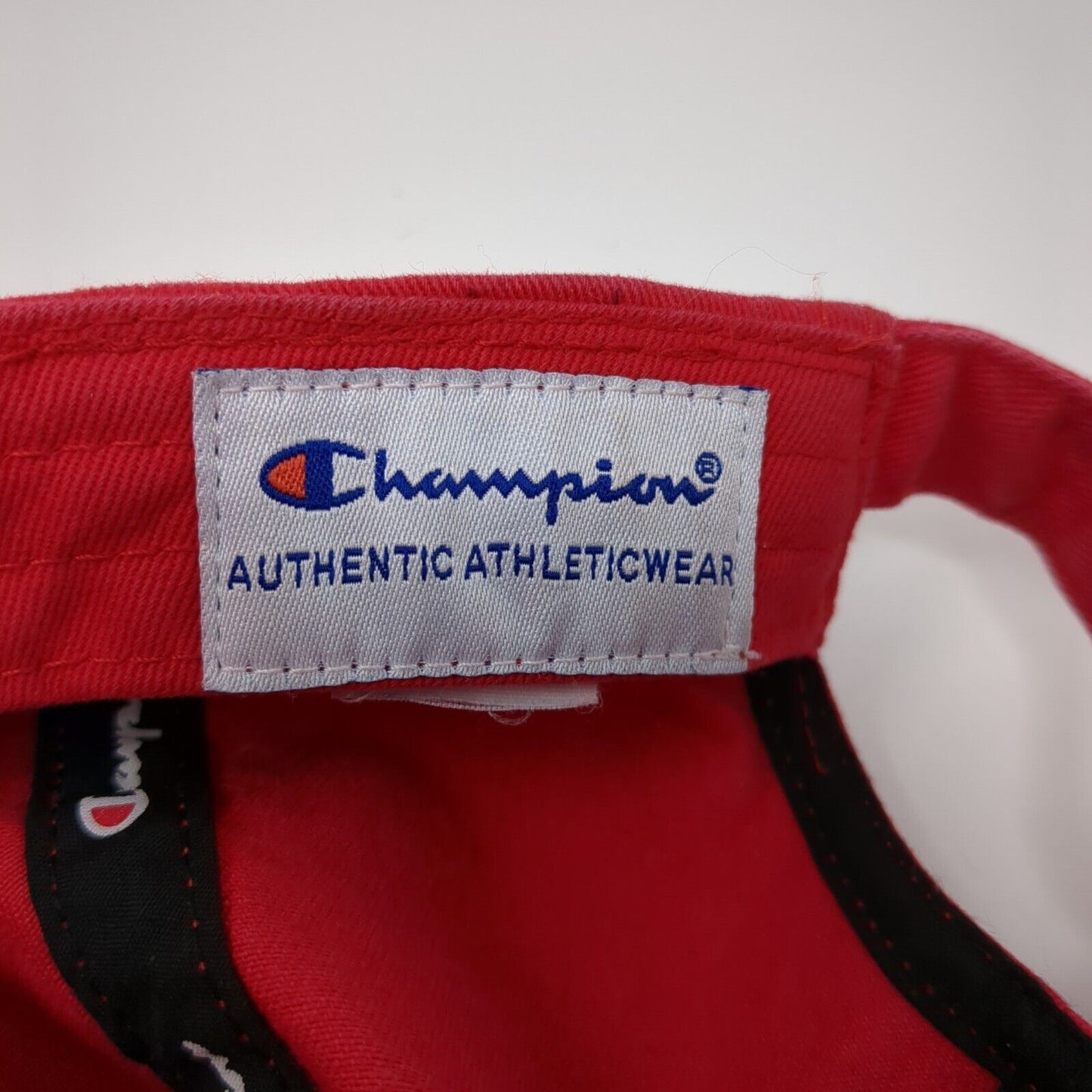 Champion Slideback Hat Red One Size Adjustable Embroidered Vented Holes 6 Panel