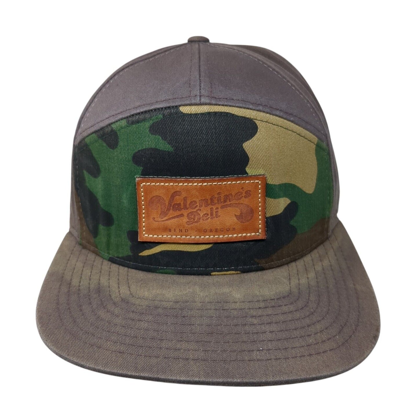 Valentine's Deli Slideback Hat Gray One Size Leather Strap Camo Trim
