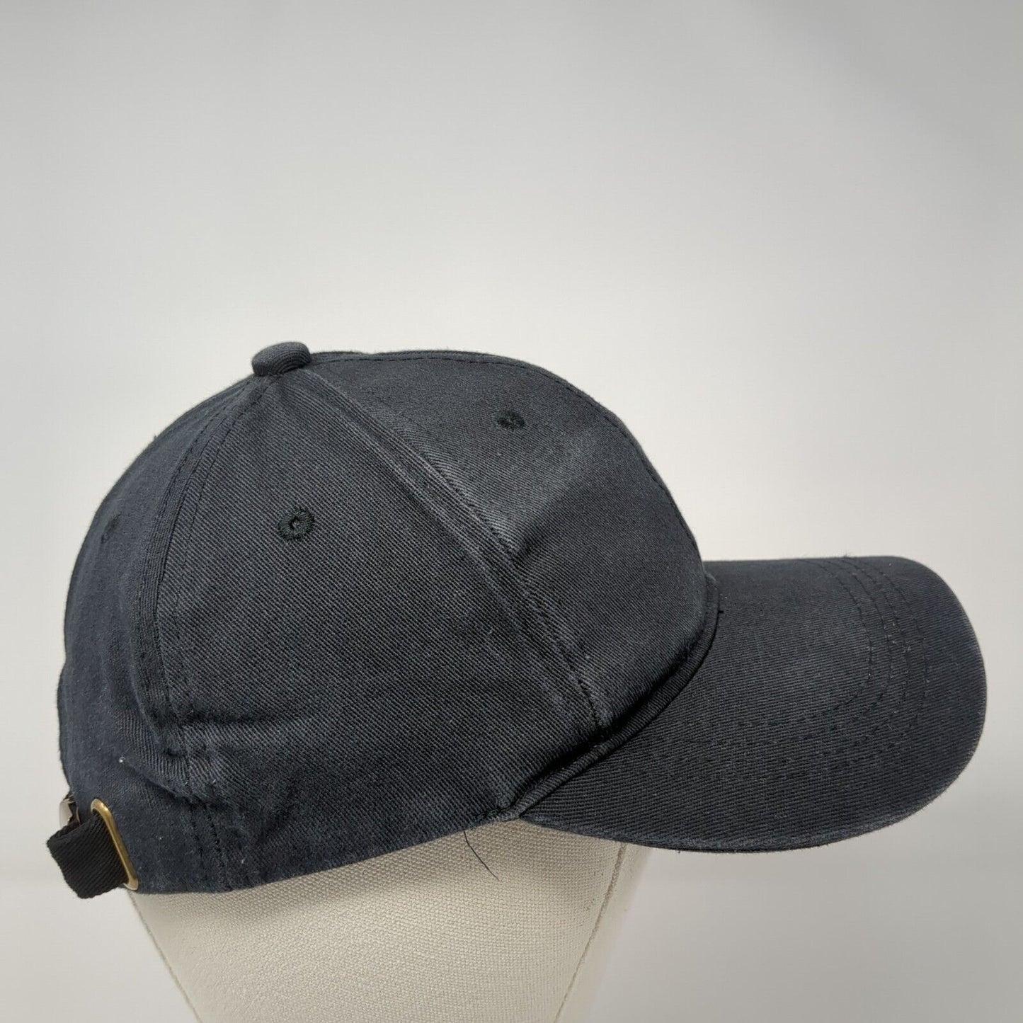Smiley Slideback Hat Black One Size Adjustable Embroidered Vented Holes 6 Panel