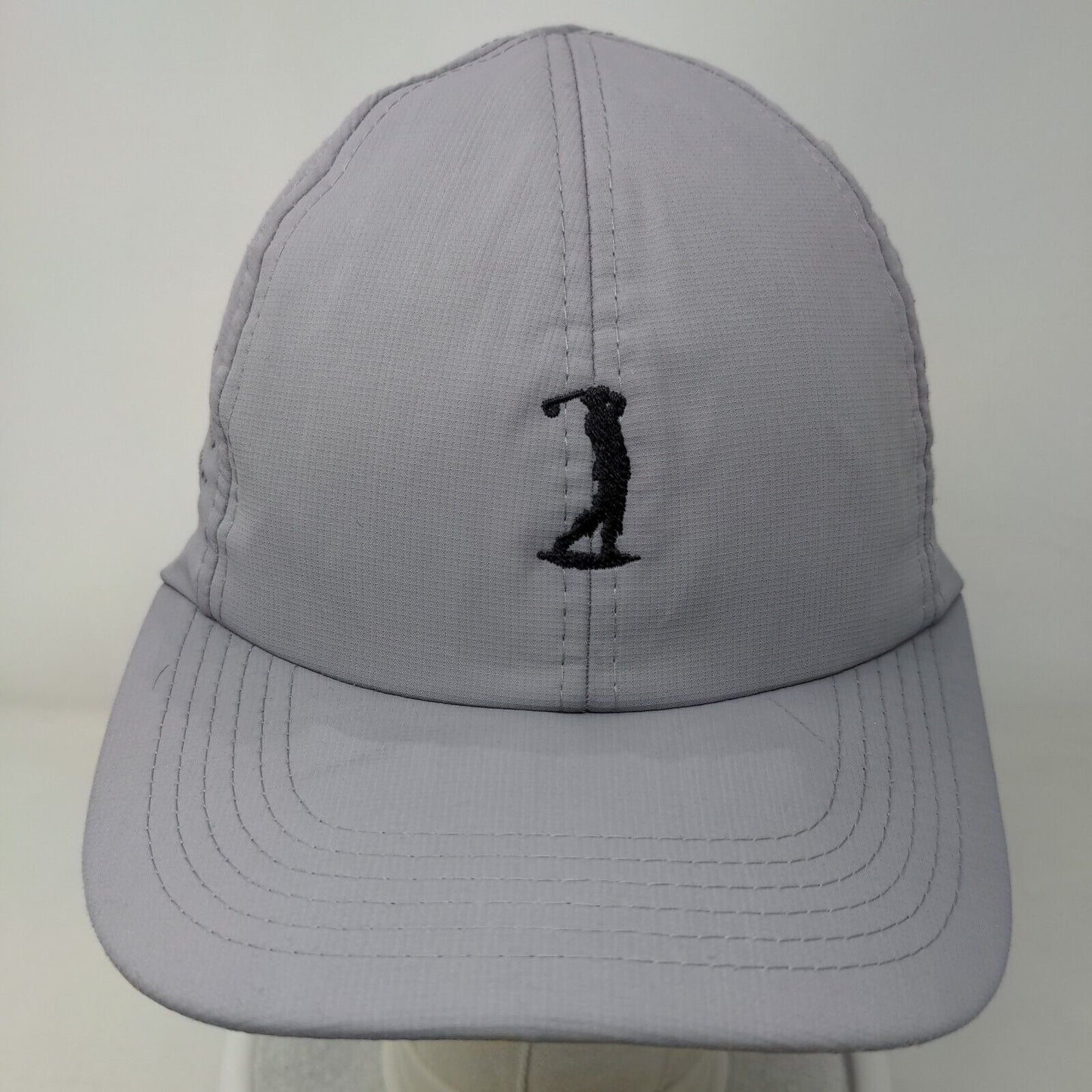 Golf Swing Logo Strapback Hat Gray OSFA Embroidered Laser Cut Imperial