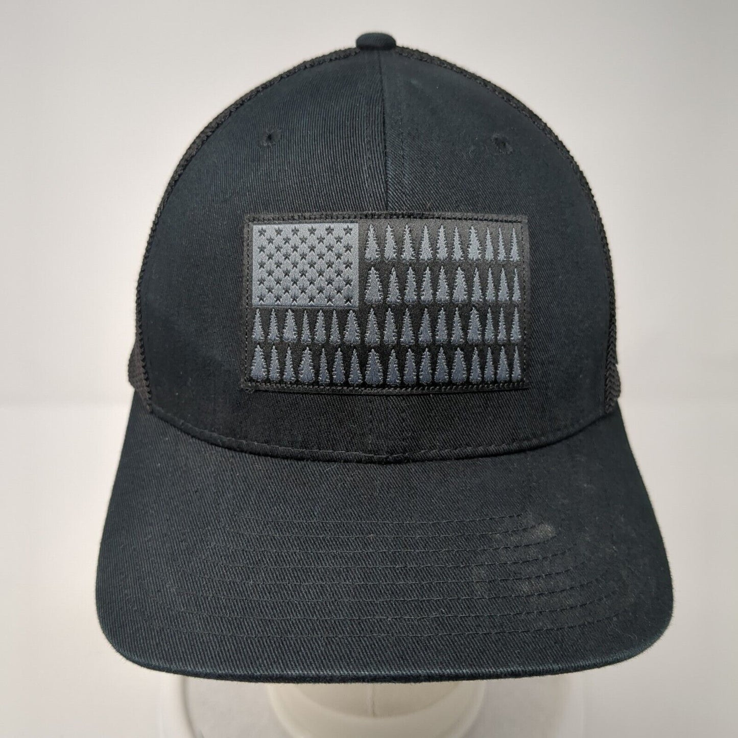 American Trees Flag Unisex Fitted Trucker Hat Black L/XL Mesh Back Columbia