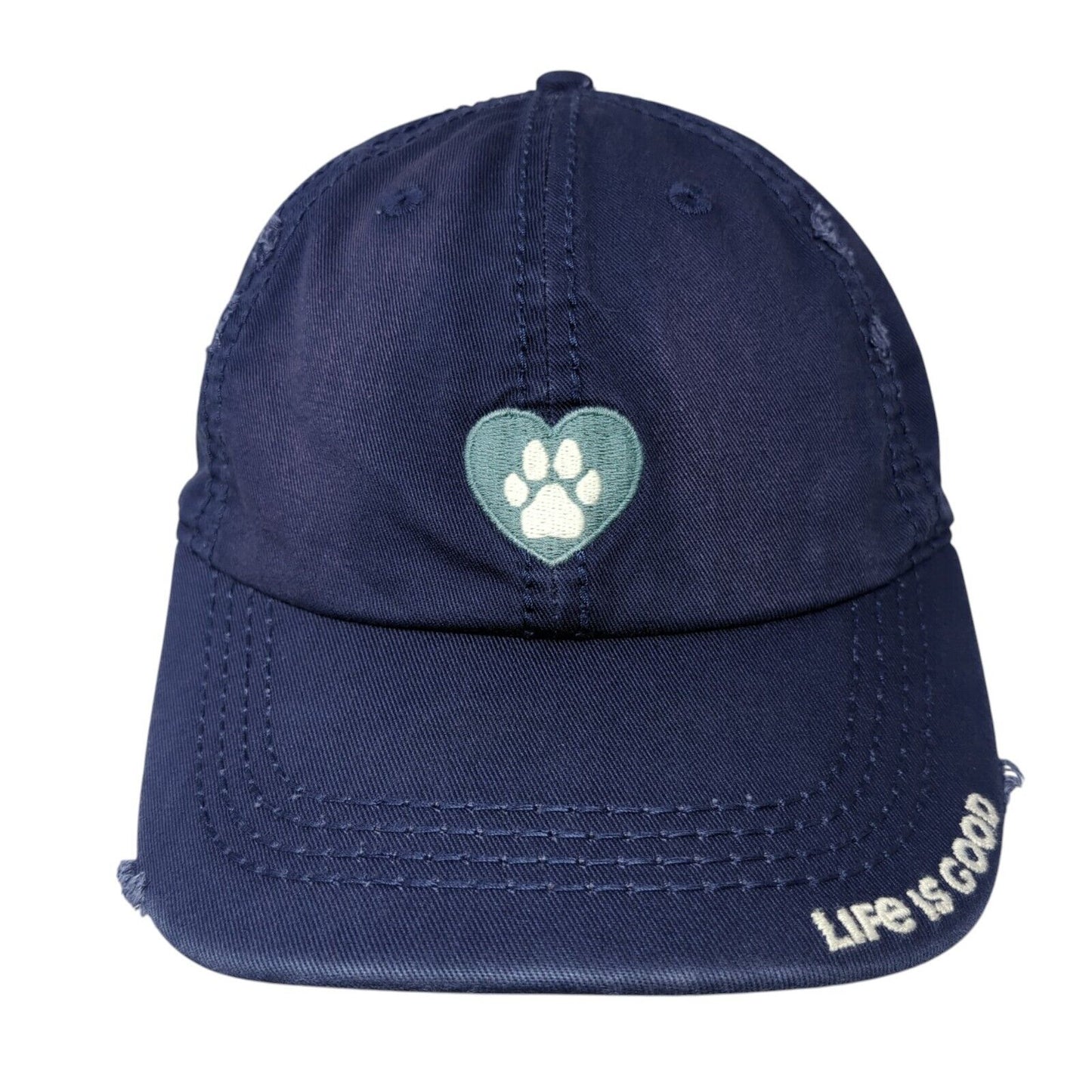 Life Is Good Heart Paw Print Slideback Hat Blue One Size Embroidered