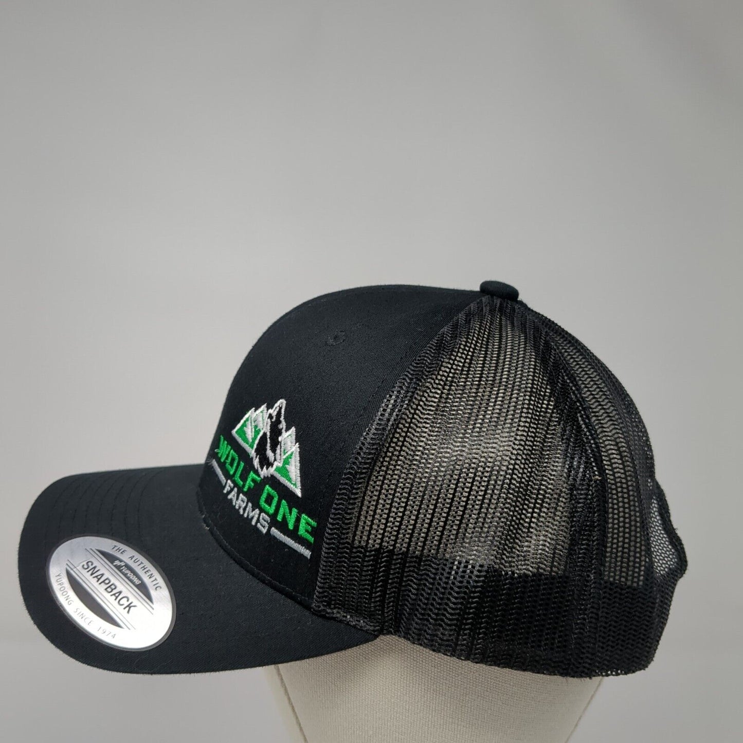 Wolf One Farms Snapback Mesh Back Trucker Hat Black One Size Yupoong