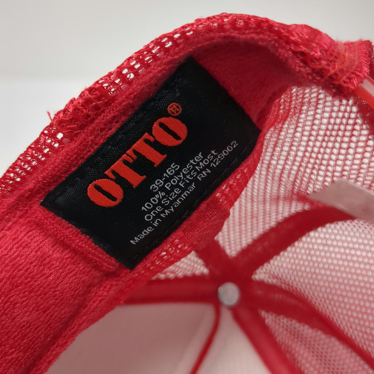 OTTO Trucker Hat Red White OSFM CBH No Luck All Work Patch Mesh Snapback Rope