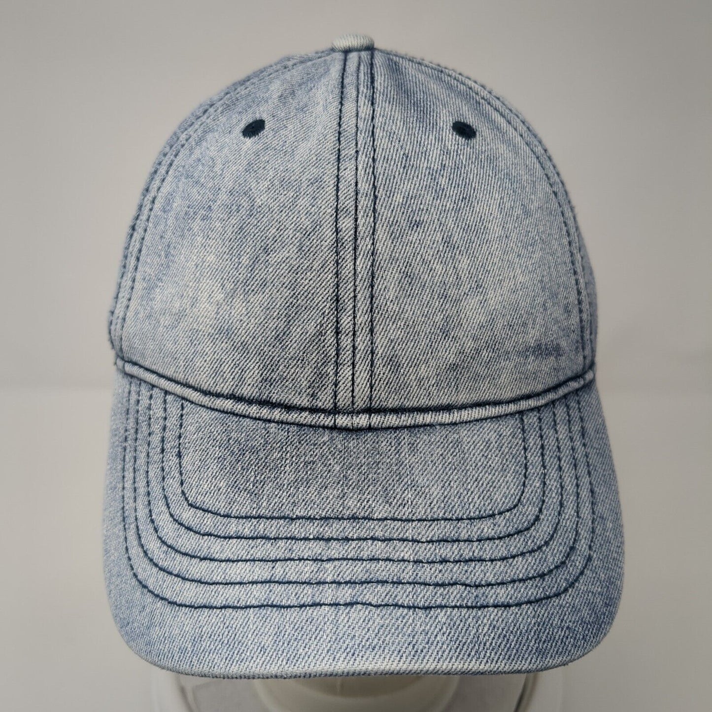 Unbranded Slideback Hat Blue One Size Solid Denim Leather Strap Blank