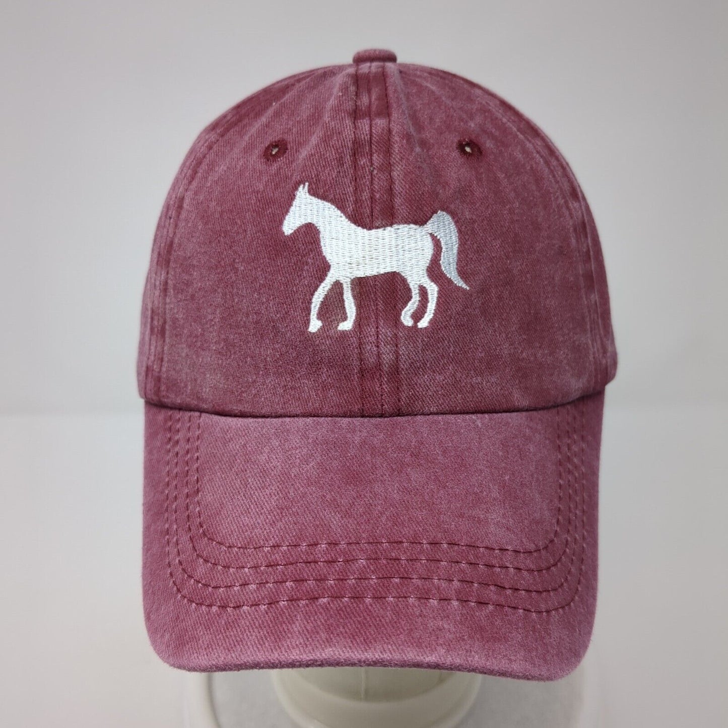 Horse Slideback Hat Red One Size Embroidered Adjustable Vent Holes