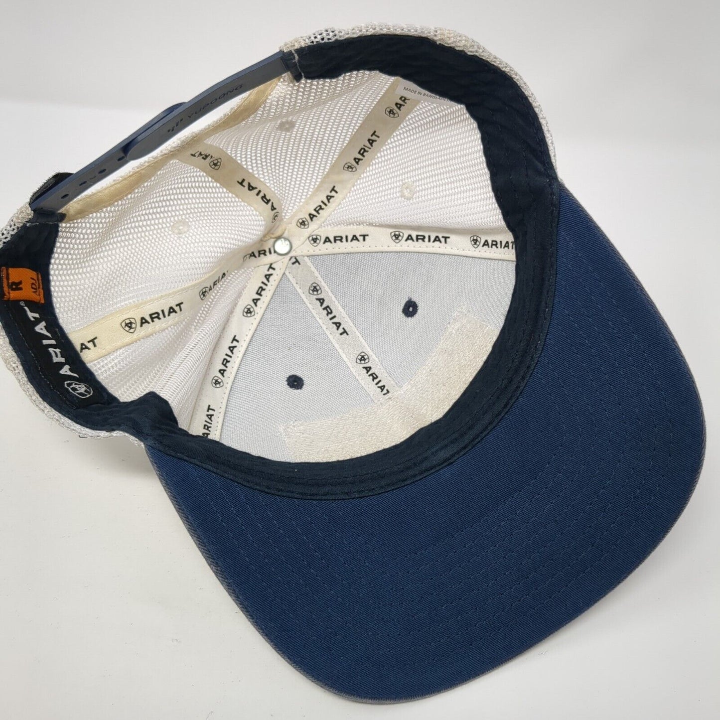 Ariat Flag Patch Snapback Trucker Hat Blue One Size Adjustable Mesh Back 6 Panel
