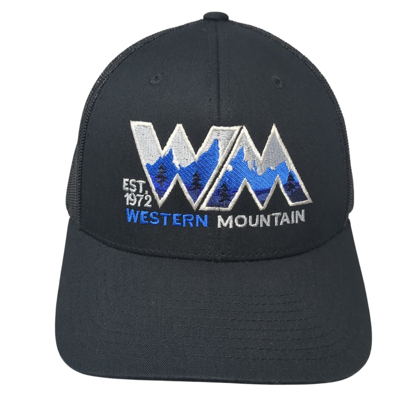 WM Western Mountain Est 1972 Snapback Trucker Hat Black OS Mesh Back Yupoong