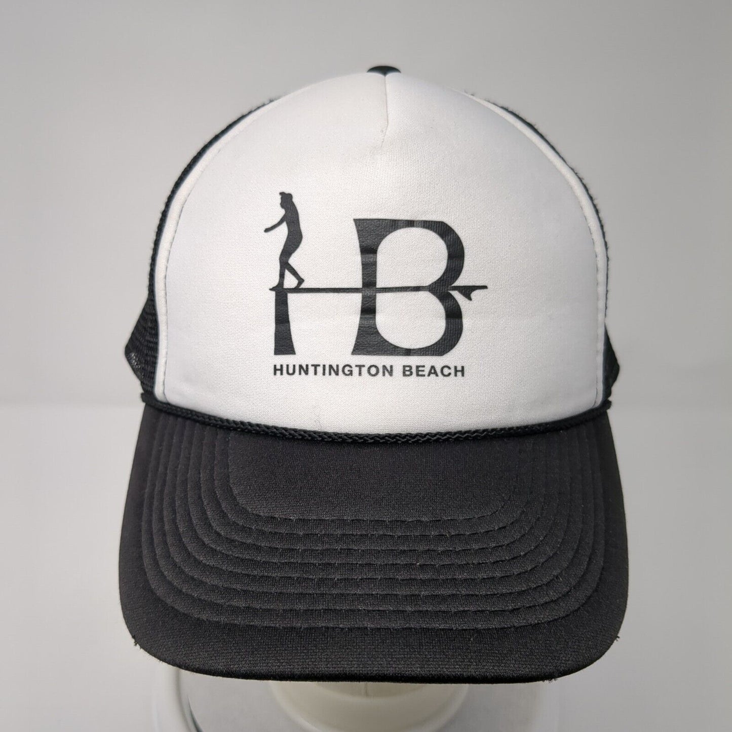 Huntington Beach Snapback Rope Trucker Hat Black One Size Mesh Back