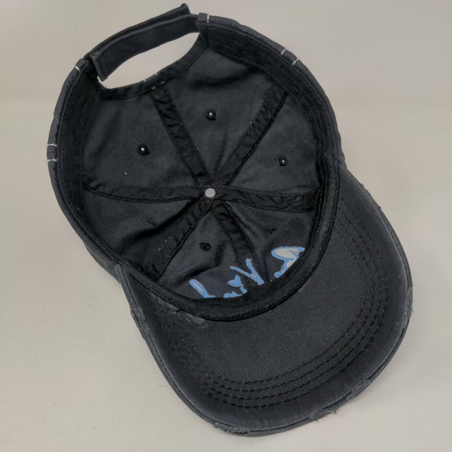 Be Kind Strapback Hat Blue One Size Embroidered 6 Panel Distressed