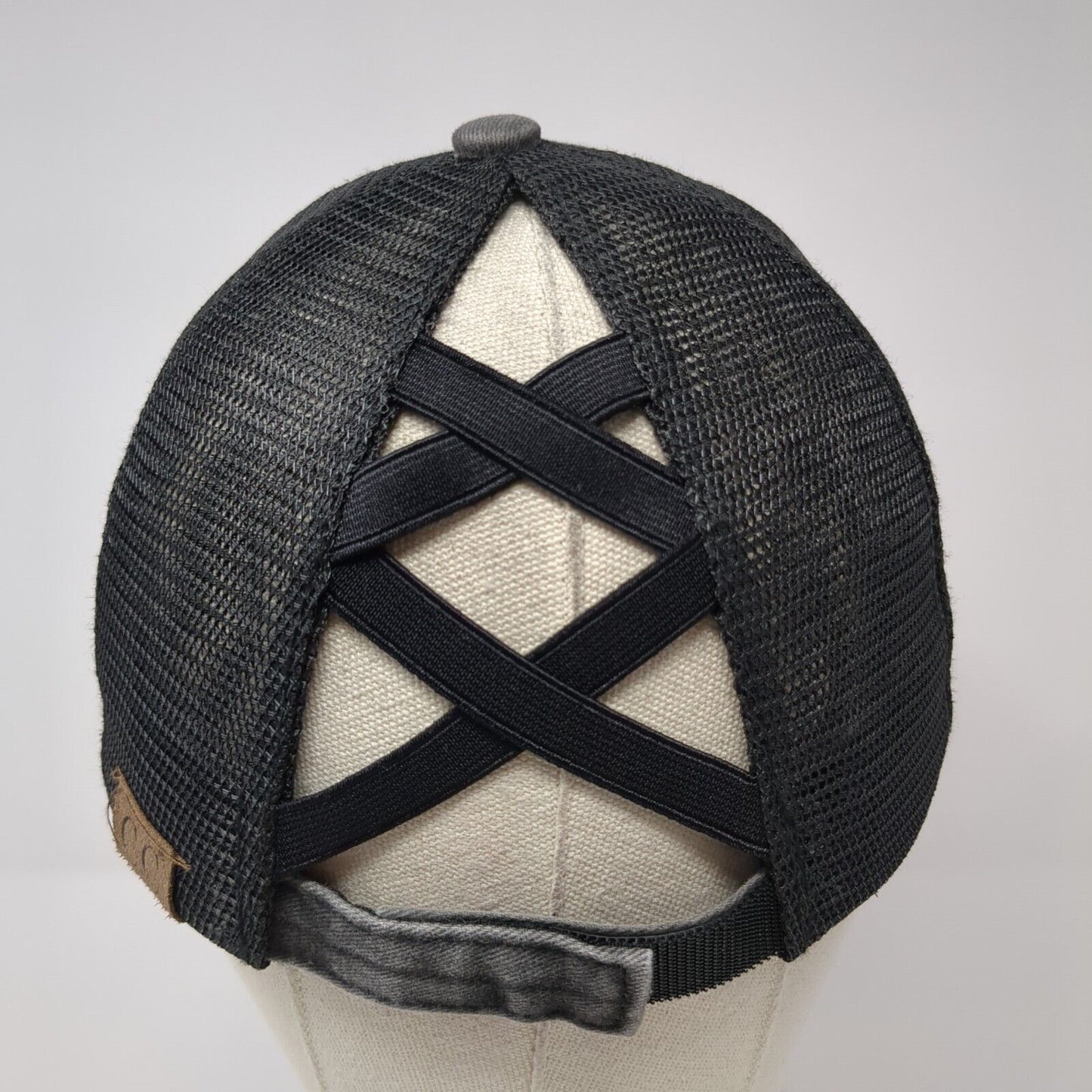 Bee Happy Strapback Trucker Hat Gray One Size Ponytail C.C Exclusives