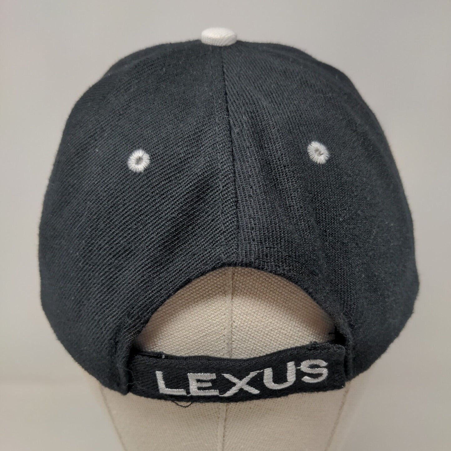 Lexus Strapback Hat Black OSFA Adjustable Embroidered Logo Vented Holes 6 Panel